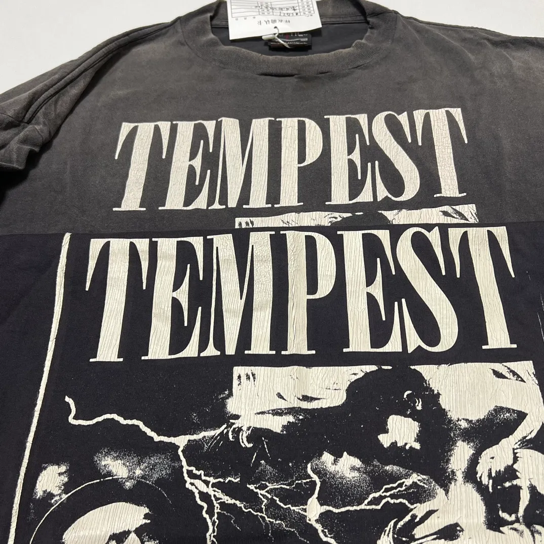 Top printing technology Purchasing agent level SAINT Mxxxxxx LS TEE/TEMPEST/BLK 'TEMPEST SAINT' Storm Religious Saint Crack Retro Vulcanization Rewashed Water Long Sleeves Washed Black S-XL Assute Dyeing Multi-digit horse fading process Hand polished hanging holes Full of old feel